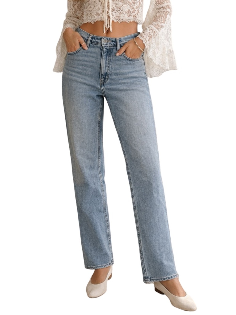 Hollister Classic High-Rise Straight Leg Jeans - Light Blue Size - 5 Short